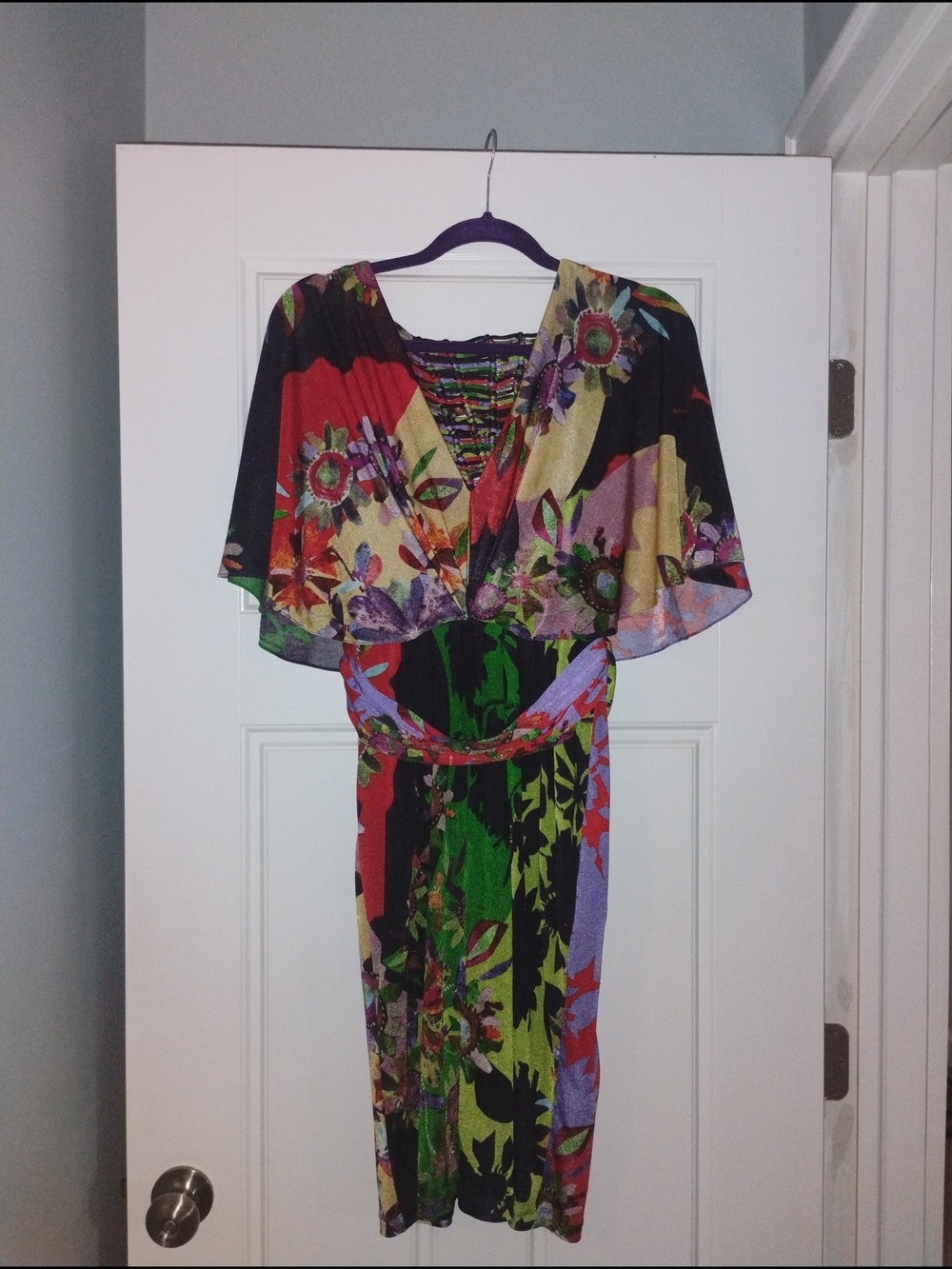 Ranna Gill Multicolor Floral Batwing Dress in Black, Green & Red